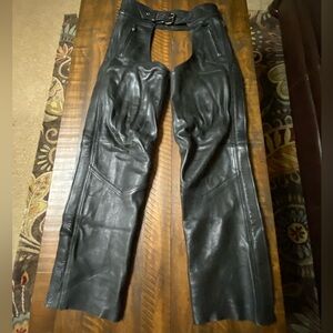 Xpert Performance Gear Men Leather Motorcycle Chaps Sz L Adj waist made w/Kevlar